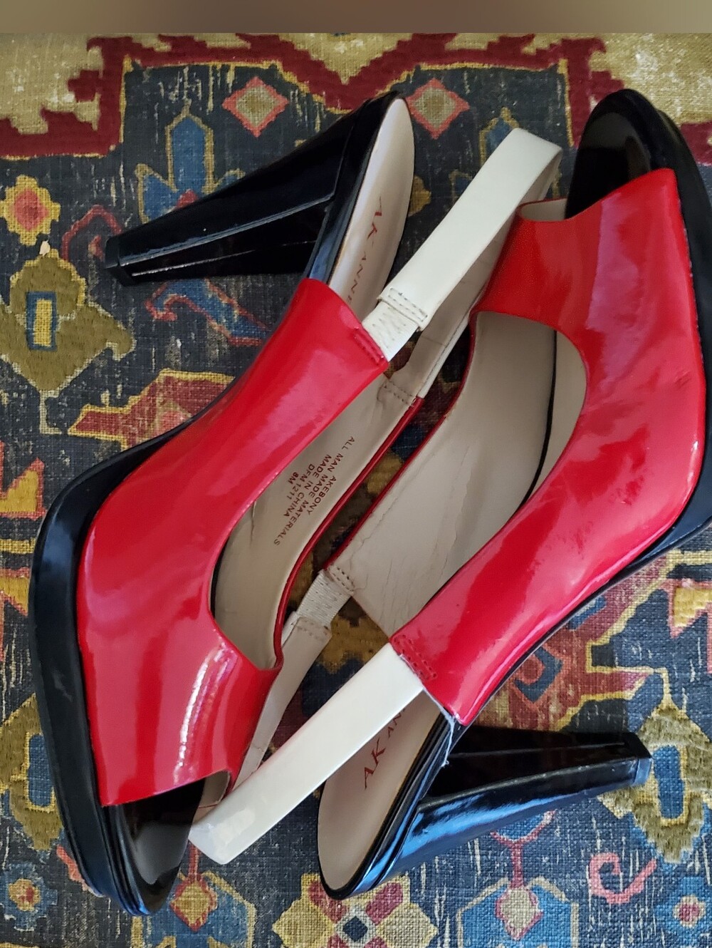 Anne Klein Slingback Peep Toe Pumps Red/Black/Ivory Size 8